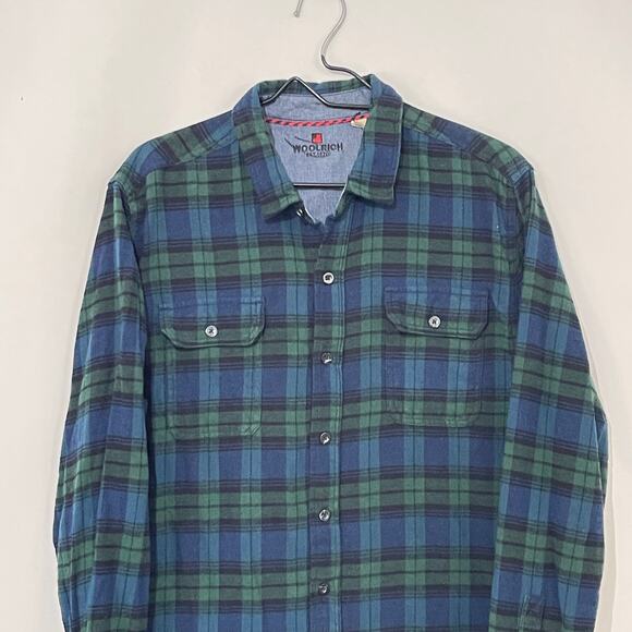Woolrich Flannel Shirt Mens XL Blue Green Tartan Plaid Button Down Long Sleeve - Picture 3 of 9